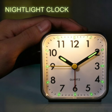 Silent Quartz Alarm Clock, Night Light Snooze Small Bedside Non Ticking Clock
