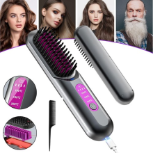 Cordless Hair Straightener Brush Heated Straightening Brush Hot Comb with 3-Temp