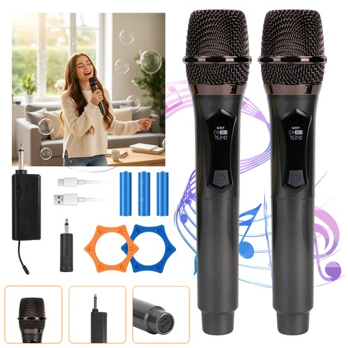 Handheld Cordless Microphone 2pcs Dynamic Microphone w/ Rechargeable Receiver
