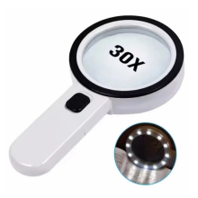 30X Extra Large Magnifying Glass With 12 LED Light Illuminated Reading Loupe