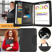 Zipped Conference Folder Business Document Bag A4 Portfolio Holder w/ Calculator