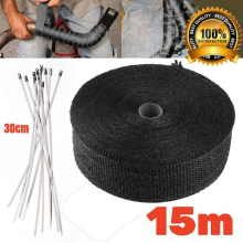 15M Titanium Black Heat Wrap Tape Exhaust Insulating Downpipe Manifold + 10 Ties