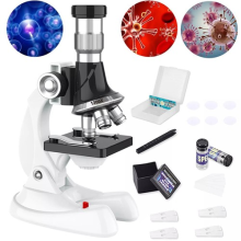Science Microscope 100x-1200x Biological Microscopes w/ Slides LED Light for Kid