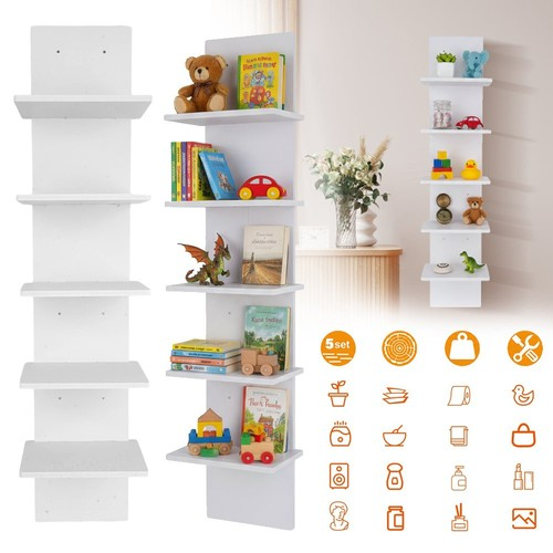5 Tier Wall Shelf Unit Wall Mount Organizer Floating Storage Bookcase for Office