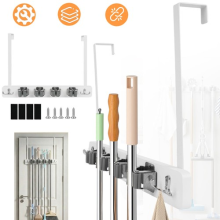 Broom Holder Over The Door 2 Hooks Mop Hanger Tool Rack Organizer for Laundry