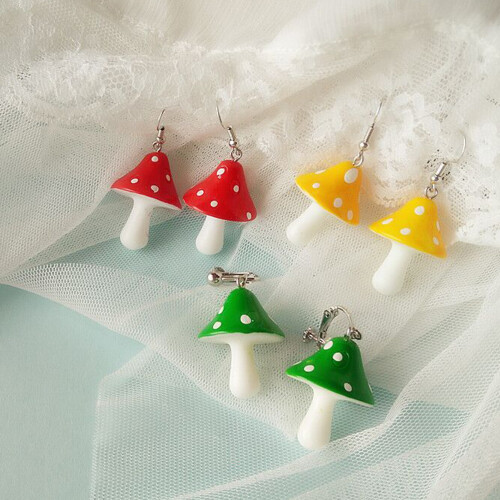 Mushroom Earrings Resin Simulation Long Pendant 1 Pair