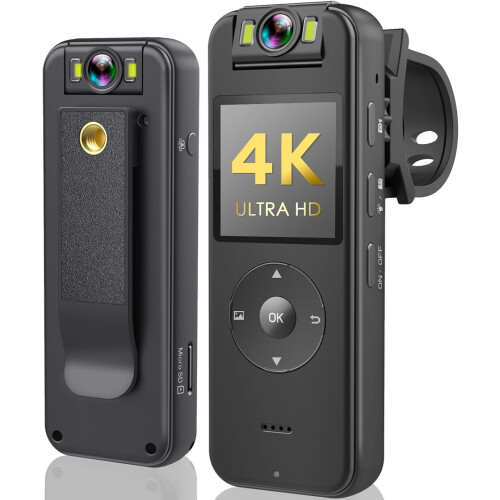 4K Body Camera with 1.4-inch Screen Night Vision Lighting