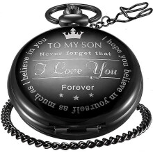 Engraved Vintage Quartz Pocket Watch with Chain for Son