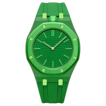(Green) Fashion Octagon Watch With Quartz Caliber And Silicone Band Outings Casual For