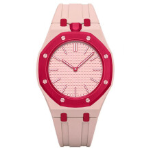 (Pink) Fashion Octagon Watch With Quartz Caliber And Silicone Band Outings Casual For