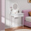 LED Vanity Desk with Mirror Drawer Shelves 3 Brightness 8