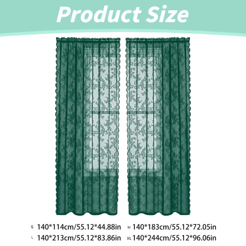 Ruffled Sheer Curtains Lace Vintage Floral Pattern 2 Panels 2