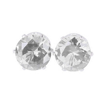 Ear Studs Cubic Zirconia Round White Silver 1 Pair