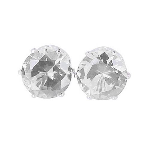 Ear Studs Cubic Zirconia Round White Silver 1 Pair