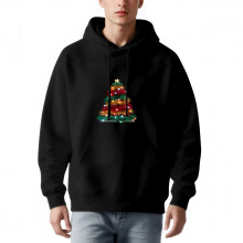 Zwarte hoodie met lange mouwen voor heren, met kerstboomprint.