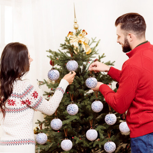 Christmas Ball Ornaments White Blue 12PCS 80mm 2