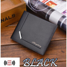(Black) Men Pockets Money Credit Id Cards Holder Purse Synthetic Leather Wallet Photos Cash Holder