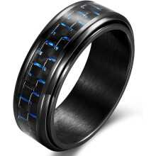 Carbon Fiber Spinner Ring 8mm Black Blue Silver Stainless