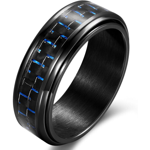 Carbon Fiber Spinner Ring 8mm Black Blue Silver Stainless