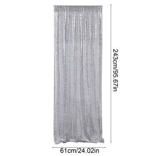 Sequin Backdrop Curtain Silver Rod Pocket 1 Panel 24x95 Inch 2