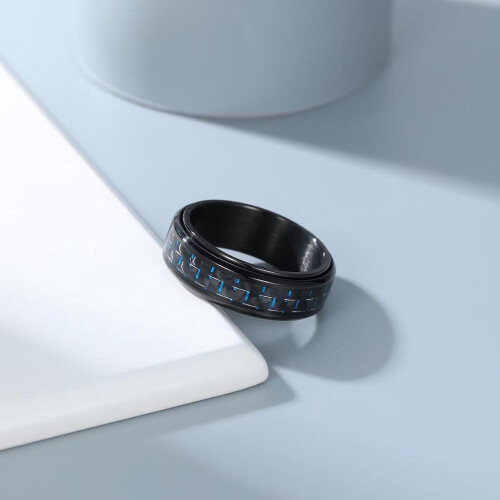 Carbon Fiber Spinner Ring 8mm Black Blue Silver Stainless 2
