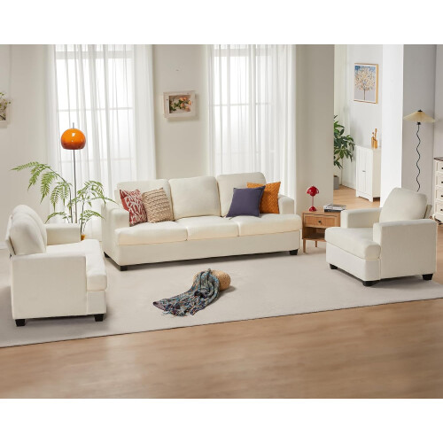 VANACC Sofa Offwhite Bouclé Deep Seat Living Room Set 2