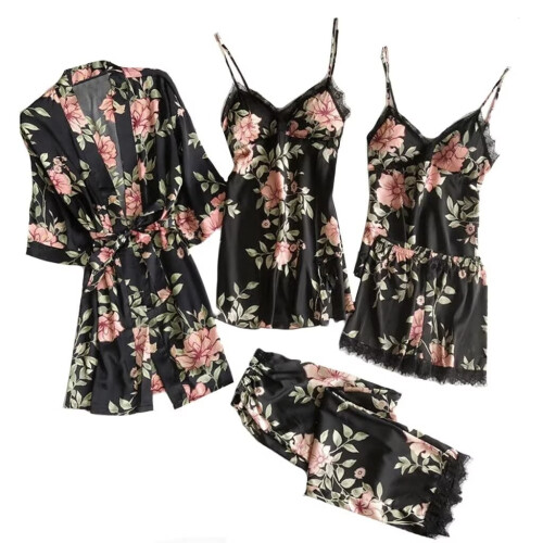 Women's Lace Print Pajama Set 5-Piece