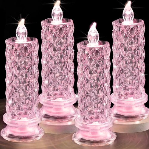 Rose Shadow LED Flameless Pillar Candles 4PCS Red 2