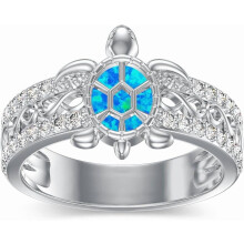 Blue Opal Sea Turtle Ring 925 Sterling Silver