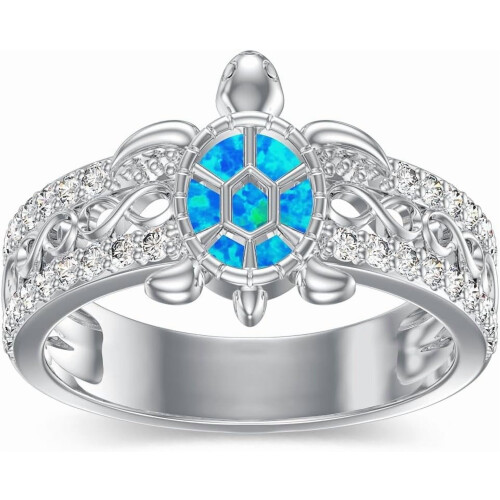 Blue Opal Sea Turtle Ring 925 Sterling Silver