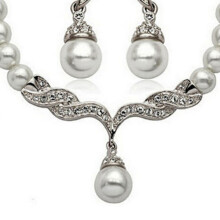 Bridal Necklace and Earrings Set Silver Faux Pearl
