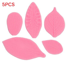 (Pink)Lot de 5 emporte-pièces 3D feuilles moules en silicone cuisson décoration gâteau cuisson