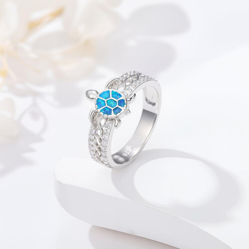 Blue Opal Sea Turtle Ring 925 Sterling Silver 1
