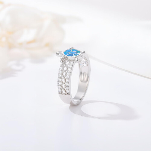 Blue Opal Sea Turtle Ring 925 Sterling Silver 2