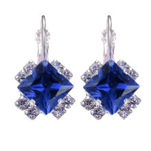 Women's Shiny Rhinestone Leverback Earrings Blue