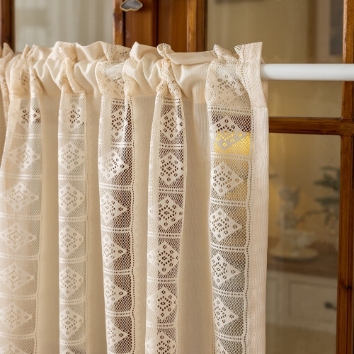 Boho Kitchen Curtains Beige Crochet with Tassels 60x60 Inch 2