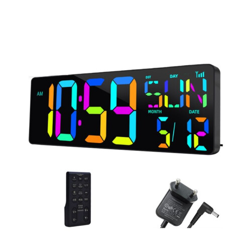 Large Digital Wall Clock 16.5 Inch  Auto  Sync Led Digital Clock Display Calendar Clock EU Plug
