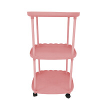 DAMAI Rolling Side Table Plastic 3-Tier Pink