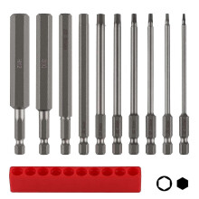 10-teiliges Set 100 mm S2-Stahl-Innensechskantschlüssel H1,5-H12 mit Metall-Bitaufbewahrung
