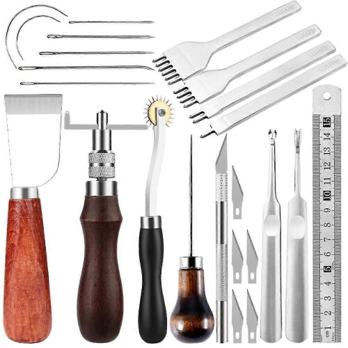 Haoyi Complete Leathercraft Kit Hand Sewing Stitching Punch Carving Tools Accessories