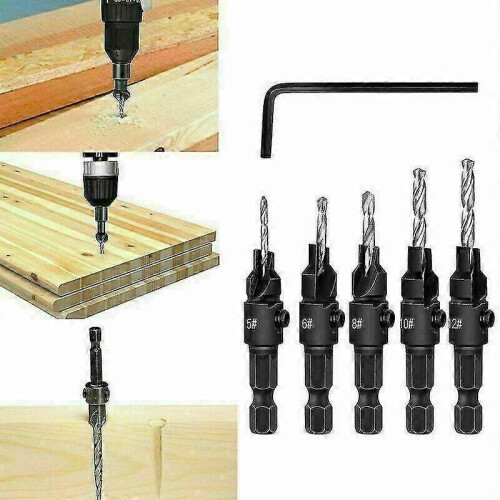 5pcs Hex Shank Countersink Drill Bit Set for Woodworking Screw Hole Opener Hardware Kit