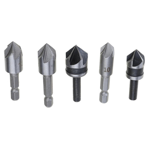 5pcs HSS 5-Flute Chamfer Countersink Drill Bit Set for Woodworking & Metalworking