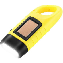 Lampe torche solaire à manivelle rechargeable LED jaune, idéale pour le camping, la randonnée et les activités de plein air.