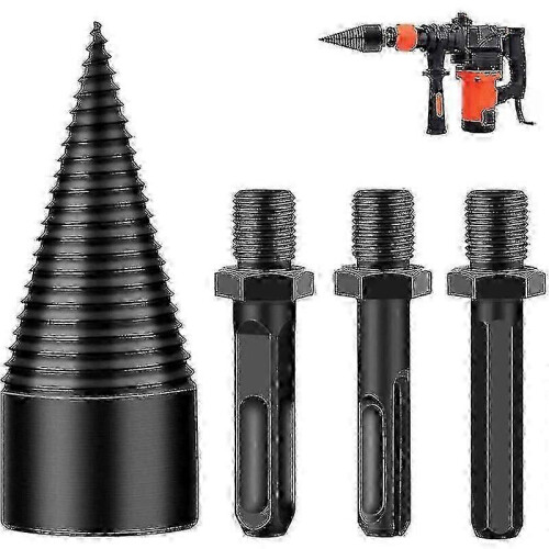 42mm Tapered Wood Splitting Drill Bit Durable Screw Cone Grinding Tool 3 Handles