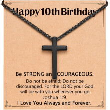 Black Cross Necklace with Joshua 1:9 Verse for Teens 8-18