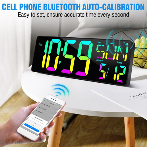 Large Digital Wall Clock 16.5 Inch  Auto  Sync Led Digital Clock Display Calendar Clock EU Plug 2