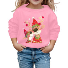 Kids Santa Pullover Cartoon Reindeer Print Round Neck Long