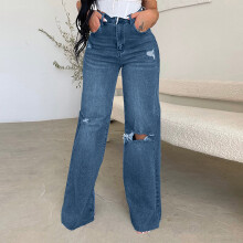 Women's Ripped High-Waisted Baggy Wide-Leg Jeans with