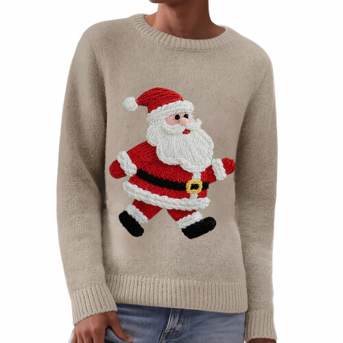 Pullover Sweater Cozy Long Sleeve Round Neck Knitted Top