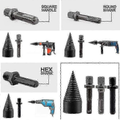42mm Tapered Wood Splitting Drill Bit Durable Screw Cone Grinding Tool 3 Handles 1
